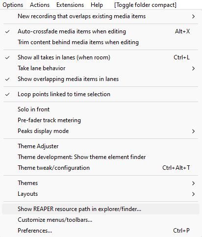 Reaper Options, Show REAPER resource path